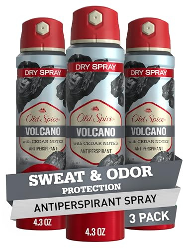 Old Spice Dry Spray Antiperspirant Deodorant for Men, 24/7 Freshness, 24/7 Sweat & Odor Protection, Gentle on Skin with Skin Conditioners, Volcano with Dark Cedar + Amber, 4.3 oz (Pack of 3)