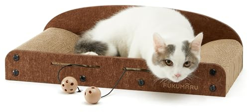 FUKUMARU Kattklöa i kartong, 53cm soffformad kattklobräda – Hållbar filtklöa för innomhuskatter, fungerar som vilsoffa eller kattbädd med klockboll-leksak