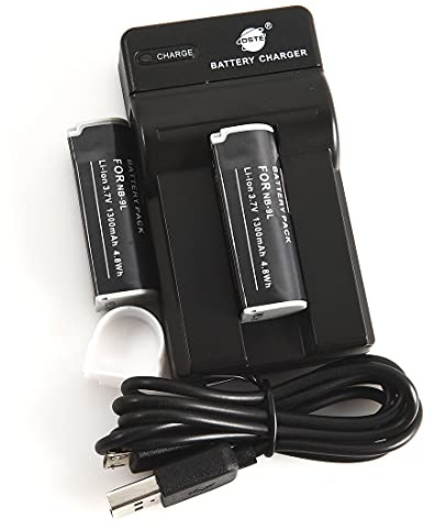 DSTE Lot de 2 batteries rechargeables Li-ion NB-9L + chargeur de voyage et de voiture compatible avec Canon PowerShot ELPH 510 520 530 HS N SD4500 IS IXUS 500 510 1000 1100 HS IXY 1 IXY 3 IXY 50S IXY