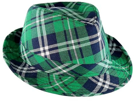 DOOVID St. Patrick's Day Hut Karneval Party Pailletten Fedora Hut Irisch Grün Zubehör für Damen Herren Blinkender Hut, Grünes Plaid, Einheitsgröße
