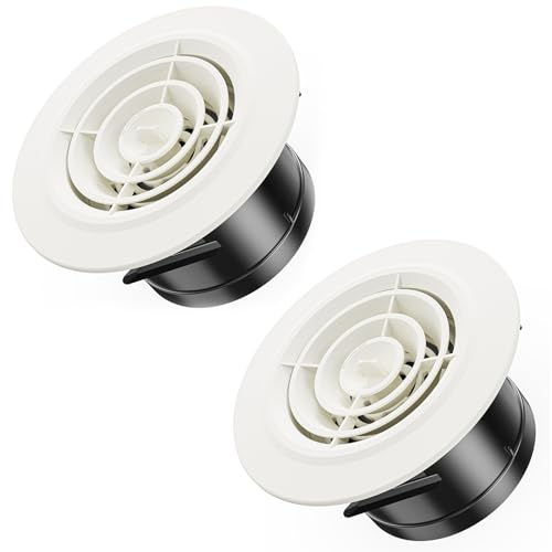 Hon&Guan Ø 100mm Rejilla de Ventilación Redonda 2 Piezas, ABS Difusor de Ventilacion de Techo Redondo, Ajustable Difusor de Techo para Baño, Tubería de PVC, Cocina, Chimenea, Garaje, Filtro, Blanco