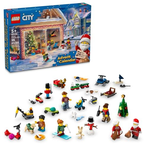 LEGO City 60436 Calendrier de l'Avent 2024, compte à rebours des vacances pour les enfants de 5 ans et plus, 24 surprises pour enfants, figurines de Noël miniatures amusantes avec pulls festifs, Père