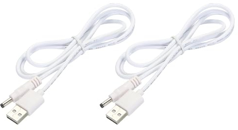 sourcing map USB to DC Power Cable 1 M USB to DC 4.0mm x 1.7mm 5v Power Cord White for Mini Fan Camera Mobile Phone Tablet Devices 2 Pcs