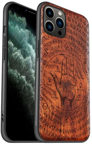 Carveit Coque Compatible avec iPhone 11 Pro Étui en Bois Rigide Antichoc avec Cadre en TPU Case pour Apple 11 Pro Coque Premium de Protection (Rosé-Carte des Mains mystiques)
