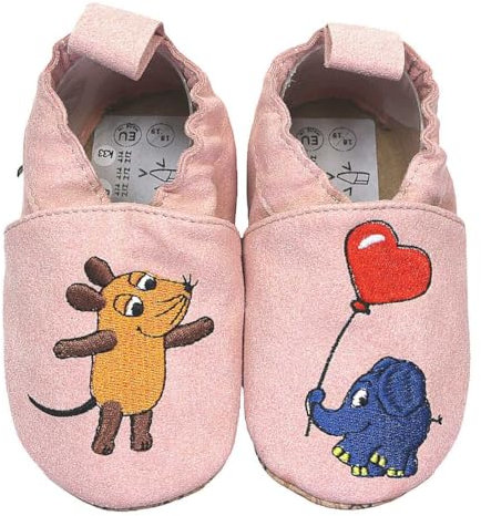 HOBEA-Germany Kinderschuhe RecyStep Maus mit Elefant rosa 24/25 (2-2½ Jahre) Gripwalksohle