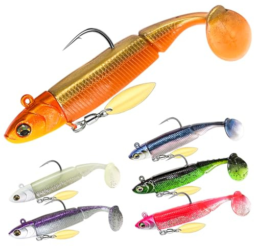 TABKSOLA Gummibeteset, förmonterade gummibete, set om 6 stycken, rovfiskbete, sjinkande bete för salt och sötvatten, gåva för män att fiska.
