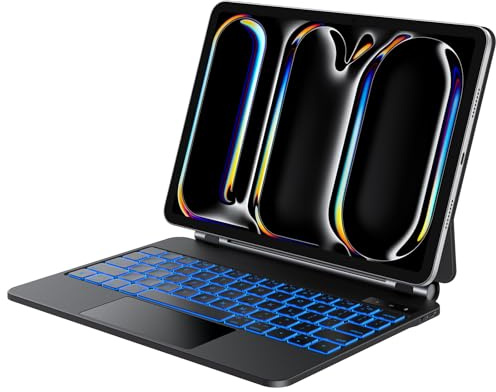 For iPad Pro 11 inch Magnetic Keyboard Case (M4, 2024), OMOTON Bluetooth Wireless Magic Keyboard with Multi-Touch Trackpad, 7 Lights Backlit Keyboard Case for iPad pro 11 2024, QWERTY UK Layout- Black