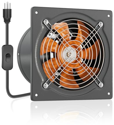 HG Power 10 Inch Exhaust Fan 988 CFM Kitchen Exhaust Fan Wall Mount with Backdraft Damper, Metal Plug In, Extractor Exhaust Ventilation Fan for Attic, Basements, Ceiling, Shop, Greenhouse