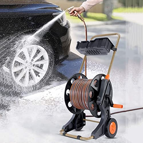 Gartenschlauch Aufroller Robuster Gartenschlauchwagen Mit Hochdruckdüse, Zur Gartenbewässerung, Autowäsche/Bodenreinigung Im Freien, Wasserleitungsständer, Mobiler Gartenschlauchwagen(50m)