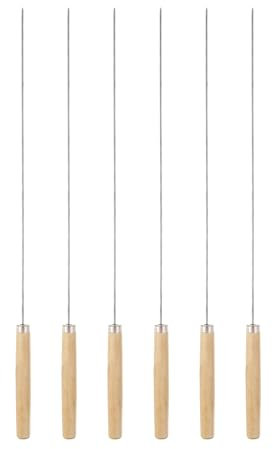HARFINGTON 6pcs Metal Kebob Skewers 34cmx1.6mm(L*D) Stainless Steel Round Sticks with Wood Grip Handle Reusable BBQ Barbecue Skewers for Meat Fruit Vegetables