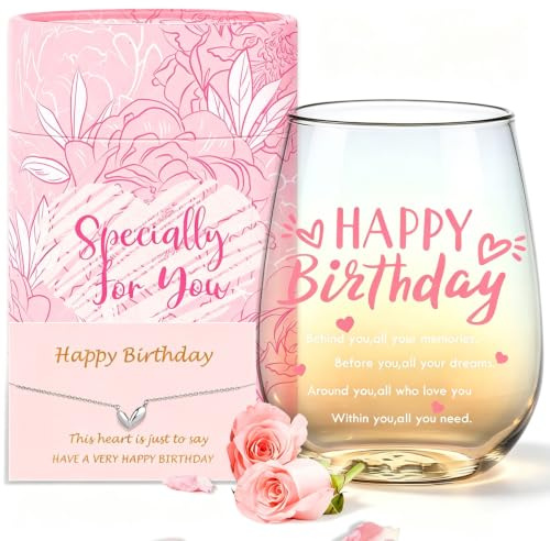 Geburtstagsgeschenke für Frauen Geschenk Freundin Geburtstag Weingläser Ohne Stiel Geburtstagsgeschenk für Mama,Freundin,Oma,Schwester Happy Birthday Girl Deko Geburtstag