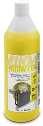 ErrecHome Yellow Cool, líquido para radiador amarillo fluorescente -20°C, anticongelante G12 con paquete inhibidor de base orgánica OAT, listo para usar, 1 litro
