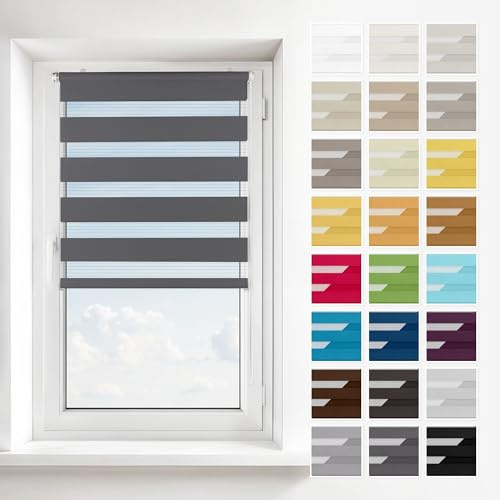 Estika Doppelrollo ohne Bohren – 2-in-1 Montage (Klemmfix, Wand oder Decke) – Anthrazit – 90 × 150 cm – Rollo für Fenster innen