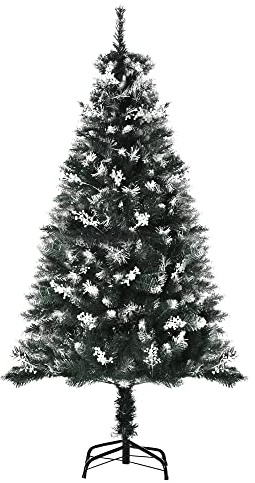 HOMCOM Árbol de Navidad 150 cm con 378 Ramas y Soporte de Acero Verde | Árbol de Navidad Artificial, 41 Decoraciones, Base Plegable y Desmontable, para Salón