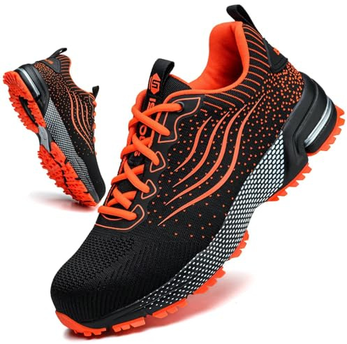 Säkerhetsskor Män Kvinnor Arbetsskor Herr Dam Skyddsskor med Stålhätta Lätta Bekväma Andningsskor Halkfria Sneakers Orange 43