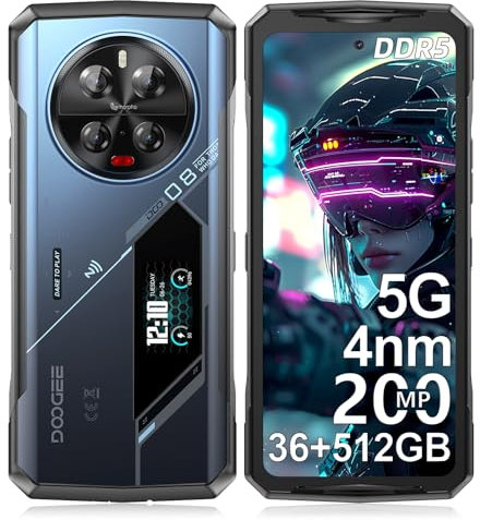 DOOGEE V40 PRO Rugged Smartphone 5G, 4nm Dimensity 7300, 36GB+512GB Mobile Phones,200MP+20MP Night Version, 6.78''FHD+120HZ & 1.47 Back Display Android 14 Rugged Phone,3 Card Slots/5G Dual SIM/WiFi 6