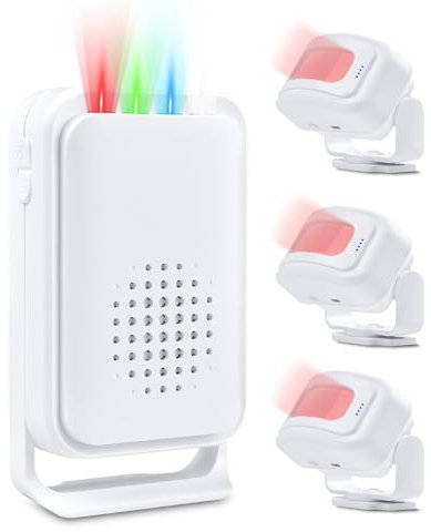 NineLeaf Carillon d'alarme d'entrée pour Entreprise, Carillon de Porte avec détecteur de Mouvement, Alarme de Porte de Magasin pour l'intérieur des Maison, des magasins,1 récepteurs 3 senseur