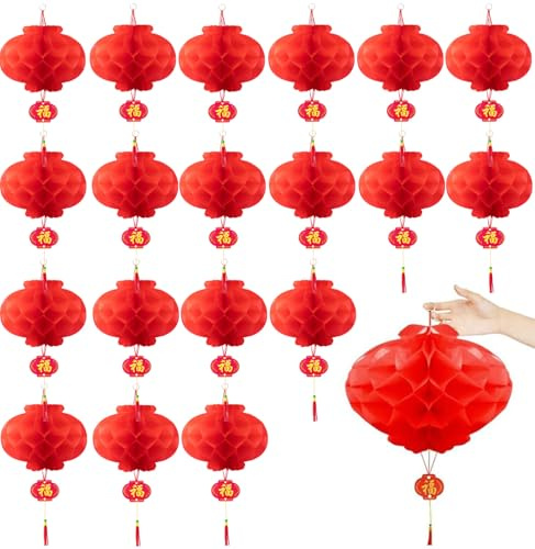 20 decoraciones de Año Nuevo chino 2025, linternas chinas de 8 pulgadas, decoraciones colgantes tradicionales con borlas, linternas de papel rojo chino para Año Nuevo Lunar, suministros de fiesta de