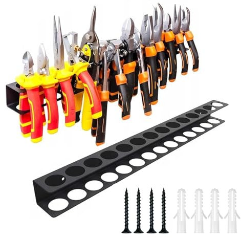 PARFCO Cacciaviti Organizer da Parete, 40 cm Cacciaviti Pinze da Parete, 14 Fori Porta Cacciavite da Parete, con Viti e Tubo di Espansione, Nero, per Garage, Officine e Banchi Lavoro