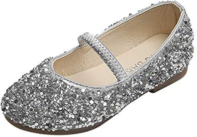 Scarpe Eleganti per Ragazze Scarpe Glitterate Ragazza Scarpe Principessa Bambina Scarpe con Paillettes Bambina Scarpe da Danza Bambina Scarpe da Ballerina Bambina (Silver, 28.5 Little Kid)