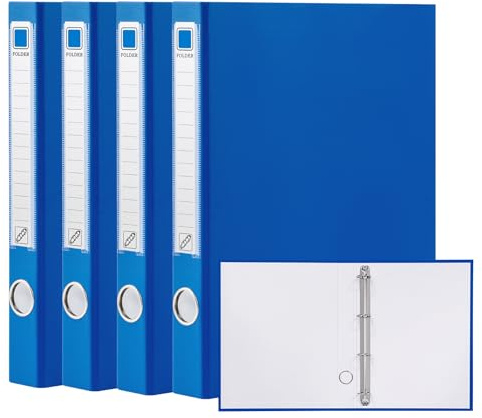 Hotyin Ringpärm, A4, 4 D-ringpärm, ryggbredd 45 mm, 4 stycken ringpärmar, 2,5 mm hårdfiberplatta PVC dokumentmapp för filorganisationen, kontorsmaterial (blå)
