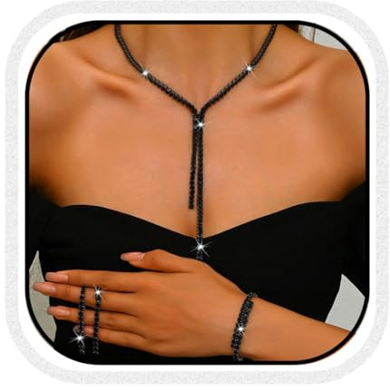 Unicra Black Wedding Jewelry Set Rhinestone Bridal Necklaces and Earrings Bracelet Set Costume Prom Formal Crystal Jewelry Sets for Women and Brides (Black, One Size)
