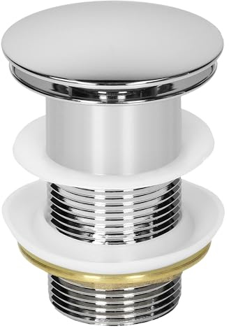 LuxeBath Juego de Desagüe Universal para Lavabo y Lavamanos sin Rebosadero 99 mm Tapa de Latón Cromado 1 1/4 Pulgada Válvula Pop Up Estándar Tapón para Fregadero Juntas Click Clack Grifería Moderna