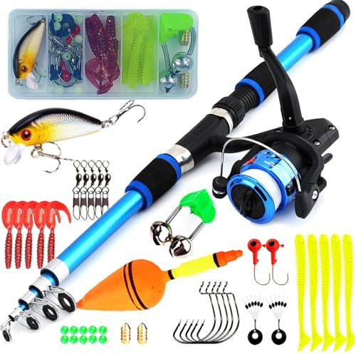 Kids Fishing Gear Set, 5.9ft Portable Telescopic Kids Fishing Pole and Reel Combos and String with Line Full Kits Complete Fish Accessory Set with Carrying Bag for, Boys, Girls