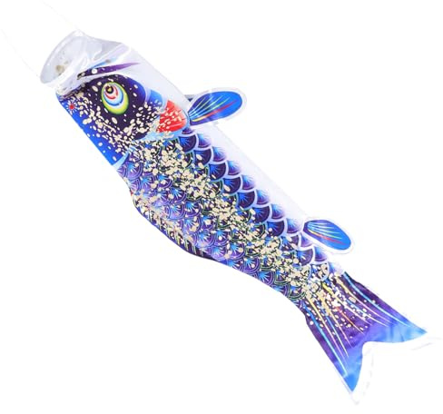 Japanischer Windsack Fisch aus Satin in Blau, Hängende Gartendekoration | Japanischer Garten, Front Yard und Patio, Realistische Fischform als Outdoor Deko