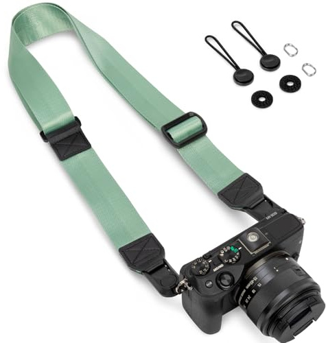 KTUEOV Sangle Appareil Photo, Courroie Appareil Photo Équipée Fermeture de Libération Rapide Sangle en Nylon pour Appareils Photo DSLR ou Mirrorless, Apacité de charge de 50KG(Vert)