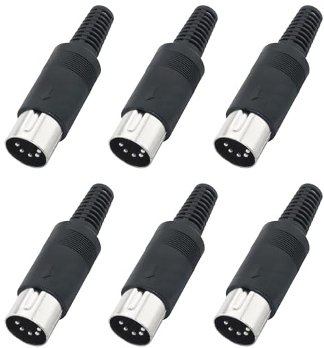 ZZLZX 6PCS 5 Pin Male Plug Connector DIN Keyboard Mouse Wiring Plastic Plug 2.3x0.5 inch Solder Terminal Microphone Connector for KTV Mono Speaker Black