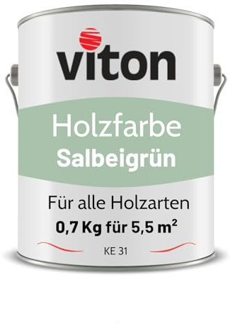 Viton Holzfarbe in Salbeigrün - 0,7 Kg Holzlack Seidenmatt - Wetterschutzfarbe für Außen - 3in1 Grundierung & Deckfarbe - Profi-Holzschutzlack - KE31 - RAL 6021 Blassgrün/Pastellgrün