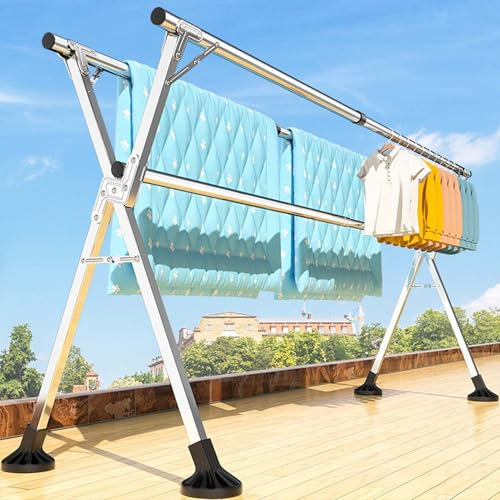 Stendibiancheria portatile pieghevole – Design a treppiede, salvaspazio, in acciaio inox, da pavimento, soluzione rotante per asciugare il bucato, per uso interno ed esterno