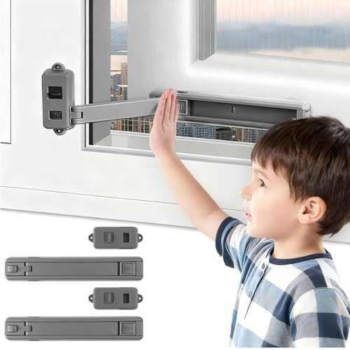 2PCS Window Restrictors, Self-Adhesive Child Safety Lock for UPVC Safety Windows, Pet/Baby Locks Home Security, No Tools Need or Drill, Prevent Accidental Falls Thieves, Grey