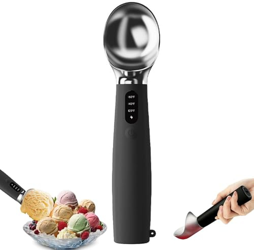 Cuillère à glace chauffante rechargeable, cuillère électrique avec affichage LED, indice d'étanchéité Ipx7, chauffe jusqu'à 160 °F, ramasse sans effort la crème glacée dure