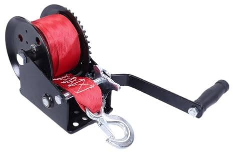 ZDAGELD 1600LBS Heavy Duty Hand Winch Portable Boat Trailer Winch with 26ftx2in Strap 2 Way Ratchet 4.1:1 Gear Manual Operated Winch, Dual Speed, Ergonomic Crank Handle for Outdoor