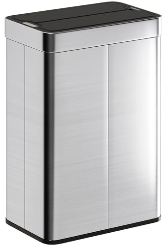HOMCOM 55L Sensor Bin Large Automatic Touchless Soft-Close Lid Silver Tone | Fingerprint-Proof Stainless Steel, Rectangular Rubbish Trash Can, for Kitchen, Gym, Home Office
