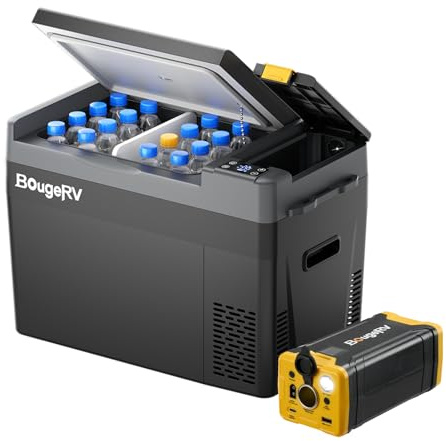 BougeRV CRPRO Kompressor Kühlbox 29L mit 266Wh Akku, -22℃~10℃, Schwarz | 0°C in 15 Min., 12V 230V, bis 17 Std. Laufzeit mit 266Wh Akku, autarker Betrieb. Aufladung via Solar für Camping, Neu 2026