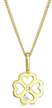 Elli DIAMONDS Halskette Damen mit Anhänger Kleeblatt Glücksbringer mit Diamant (0,015 ct.) in 585 Gelbgold 45 cm lang