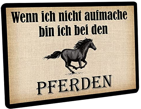 Crealuxe Fussmatte - Wenn ich Nicht aufmache Bin ich bei den Pferden - 60x40 cm - Gummi Rückseite/rutschfest - Filzoberfläche - Bedruckte Türmatte - Innenmatte - Pferdezubehör