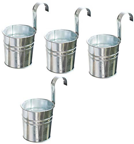 Cabilock 4piezas Cubos Metálicos para Flores Colgantes De Jardinería De Diseño Retro De Rayas Resistente y Decorativo para Hogar