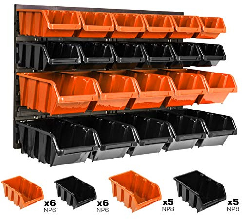 botle 22 stck. Box Lagersystem Wandregal 58 x 39cm Stapelboxen Schüttenregal Sichtlagerkästen Extra Starke Wandplatten Regal Erweiterbar Werkstattregal Lagerregal Werkstattwandregal Steckregal