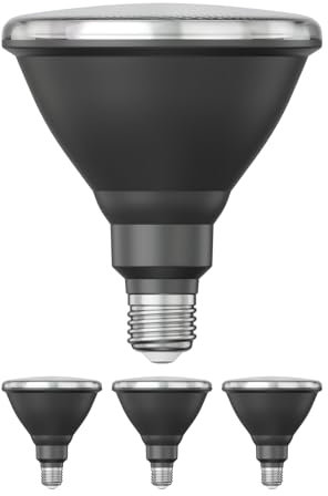 ledscom.de 4 piezas bombilla LED E27, PAR38 cuello corto, blanco cálido (2700 K), 15,9 W, 1279lm, 43°, espejo reflector (plateado)