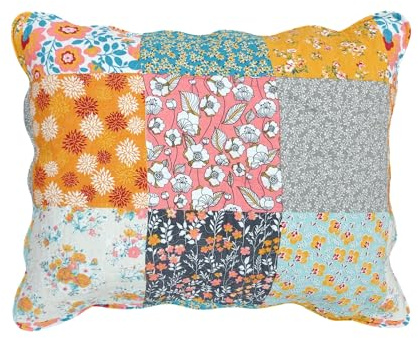 Greenland Home Fashions Carlie Modern Floral Quilted Pillow Sham, Standard, Calico Patches