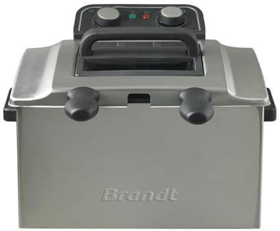 BRANDT - FRI2203E - Friteuse 100% sans BPA - Grande Capacité de 5 Litres - indicateurs Lumineux - Thermostat réglable jusqu'à 190°C - Puissance : 3000W