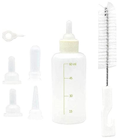 PAKEY Cat Nursing Bottle 60ml Pet Feeding Bottle with Replacement Nipples and Cleaning Brushes for Pet Puppy Cat Kitten Rabbit