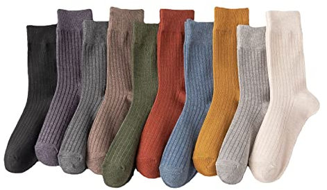 Copiel 10 Paia Calzini Donna Tinta Unita Alta Caviglia Calze di Cotone Traspirante Assorbente Morbido Calzini da Donna per Le Signore Autunno e Primavera 10 Colori Taglia 36-40