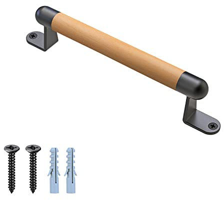 Dolibest 25cm Corrimano in legno, Maniglia per cancello di recinzione in legno, 2 supporti in metallo resistenti, Maniglia per porta scorrevole resistente per cancello, porta del fienile, armadio