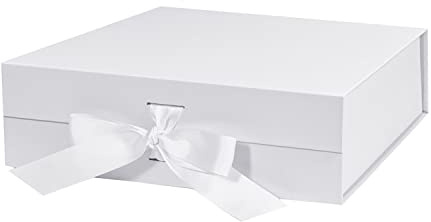 Bobobag 26,7 cm große Geschenkbox mit magnetischem Deckel und Band für Muttertag, Valentinstag, Geburtstage, Brautgeschenke, Hochzeiten, DIY und so weiter (groß, weiß)