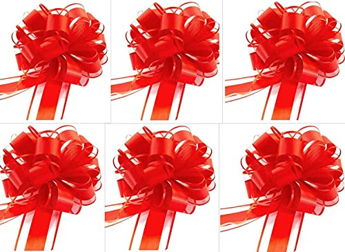 CaPiSo 18cm Große Ziehschleife Large Pull Bow Zugband Polyband Dekoschleife Geschenkschleife für Geschenke für Tüten Zuckertüten Basteln Dekorieren Verzieren (Rot, 6 Stück)